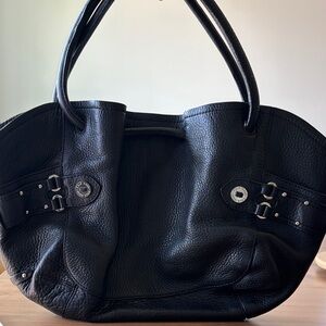 Cole Haan Black Pebbled Leather Tote with Buckle Accents